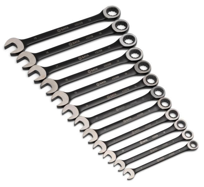 Sata 12-piece black edition metric ratchet combination wrench set