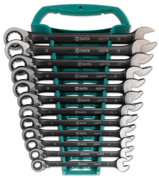 Sata Set chiavi combinate metriche a cricchetto reversibili black edition 12 pz