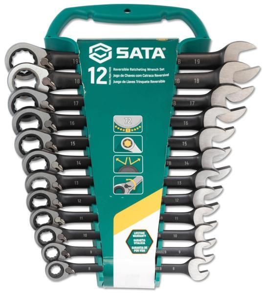 Sata 12-piece reversible ratchet metric combination wrench set, black edition