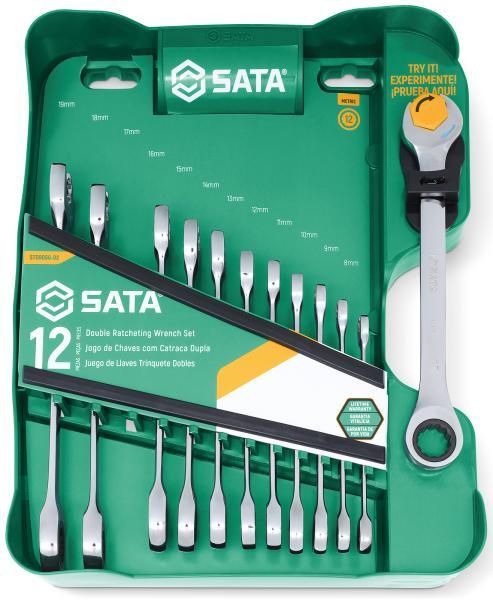 Juego de llaves métricas de trinquete doble Sata de 12 piezas