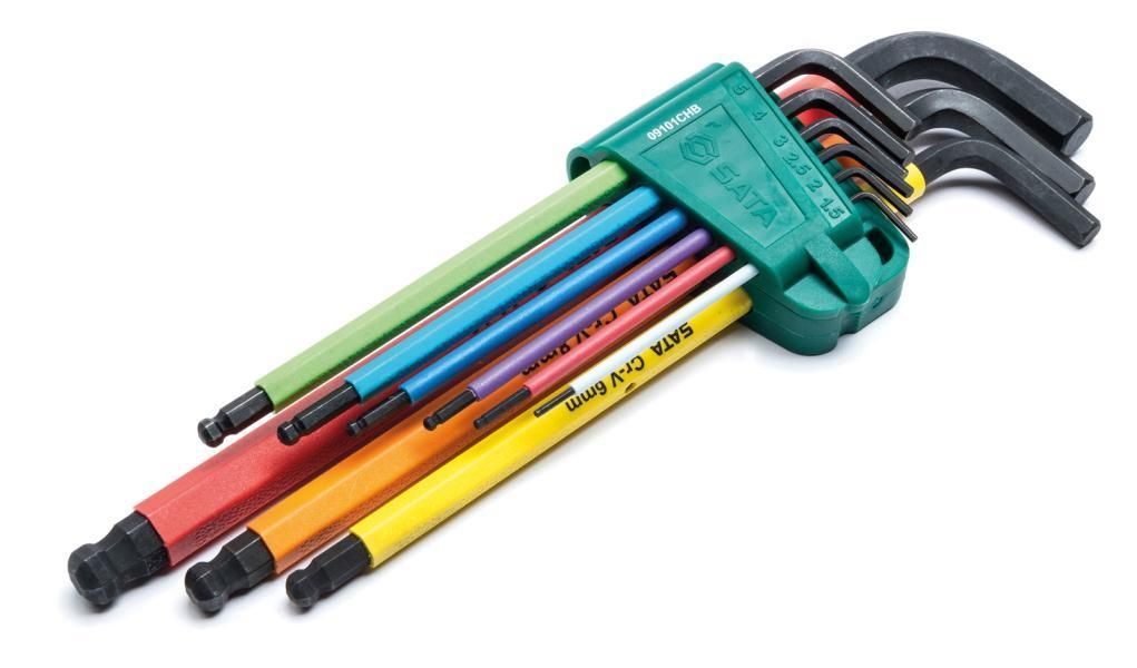 Juego de llaves Allen con punta esférica de colores de 9 piezas Sata