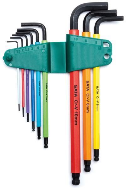 Juego de llaves Allen con punta esférica de colores de 9 piezas Sata