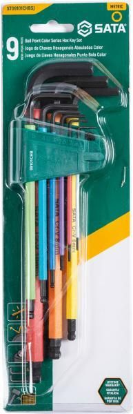 Juego de llaves Allen con punta esférica de colores de 9 piezas Sata