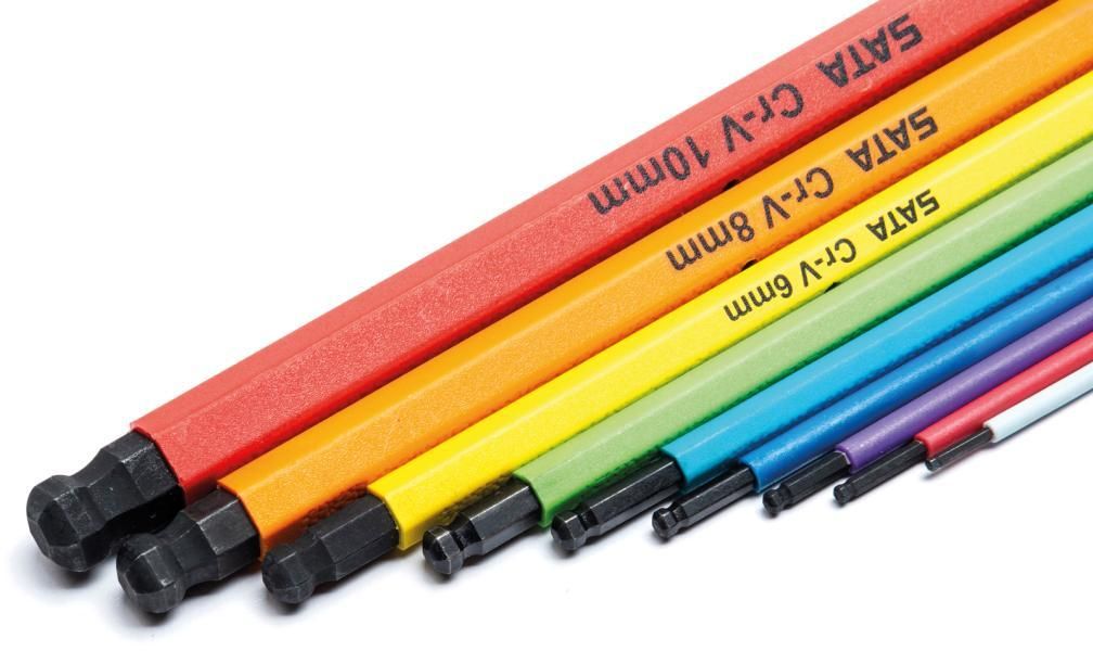 Juego de llaves Allen con punta esférica de colores de 9 piezas Sata