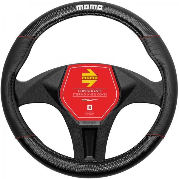 Funda de volante de carbono Momo negro/rojo 38-39 cm