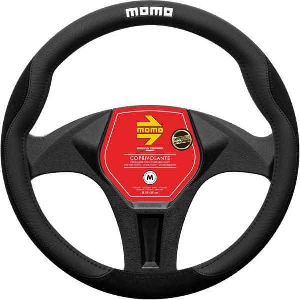 Momo Komfort-Mikrofaser-Lenkradbezug Schwarz/Schwarz 38-39 cm