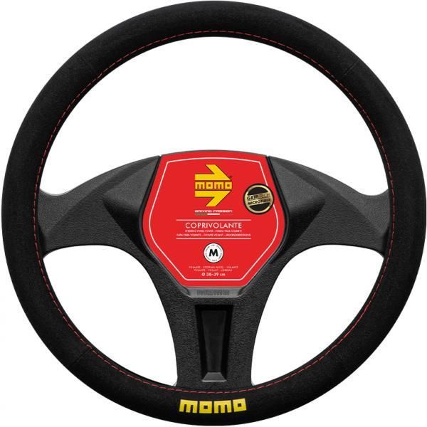 Funda de volante de microfibra Momo Easy negra/roja 38-39 cm