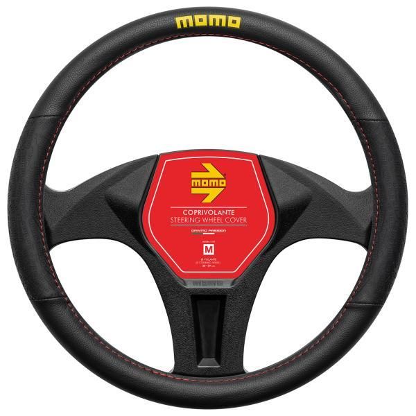 Momo Lap Car Steering Wheel Cover, Black PVC/Red Stitching, 38-39 cm