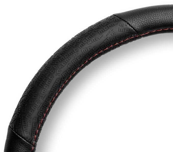 Funda para volante de coche Momo Lap, PVC negro/costuras rojas, 38-39 cm