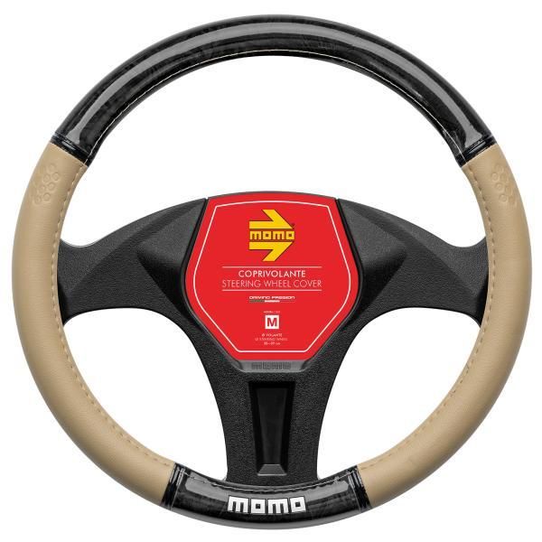 Momo Luxury Wood PVC Car Steering Wheel Cover Beige/Black 38-39 cm