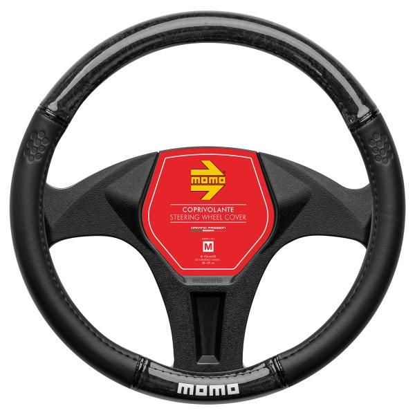 Momo Luxus-Lenkradbezug aus Holz-PVC, Schwarz/Schwarz, 38-39 cm
