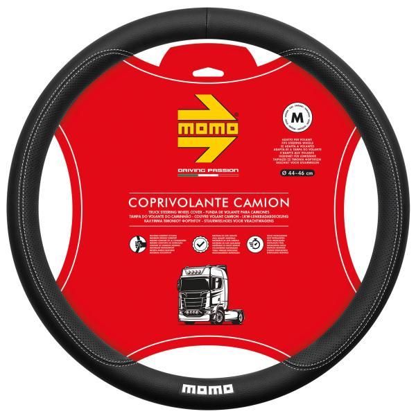 Momo Komfort-Lenkradbezug für Lkw, schwarzes PVC/weiße Nähte, 44–46 cm