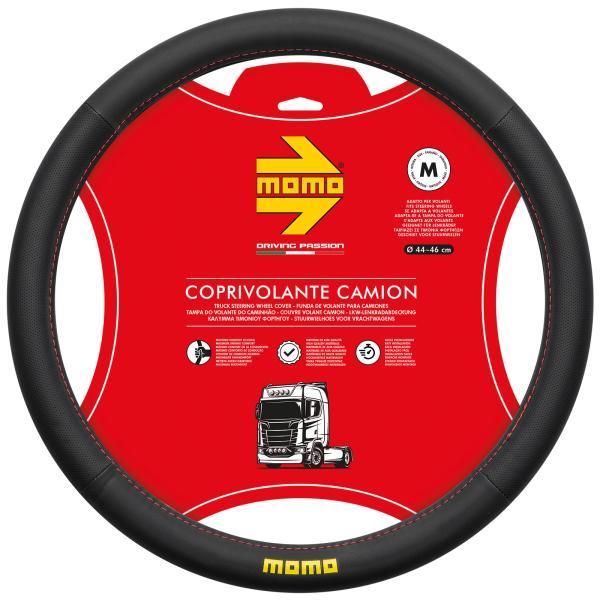 Funda para volante Momo Truck Easy, PVC negro/costuras negras, 44-46 cm