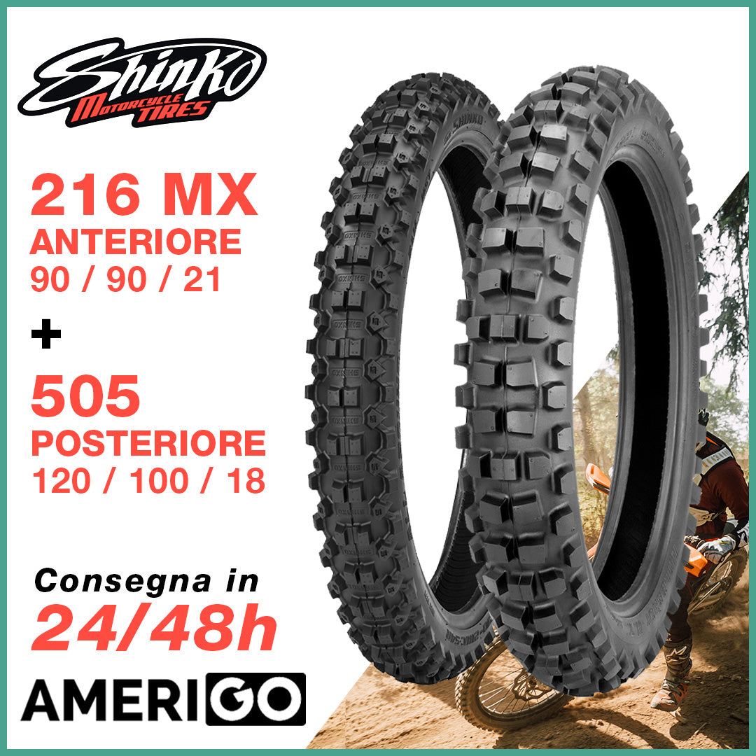 SHINKO Coppia Pneumatici 120/100-18 68M TT 505 e 90/90-21 57R 216 MX - AmerigoStore