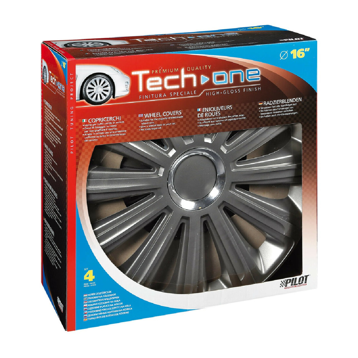 Pilot Copricerchi auto 4 pz - verniciati Tech-One Trend Grafite - Ø 16"