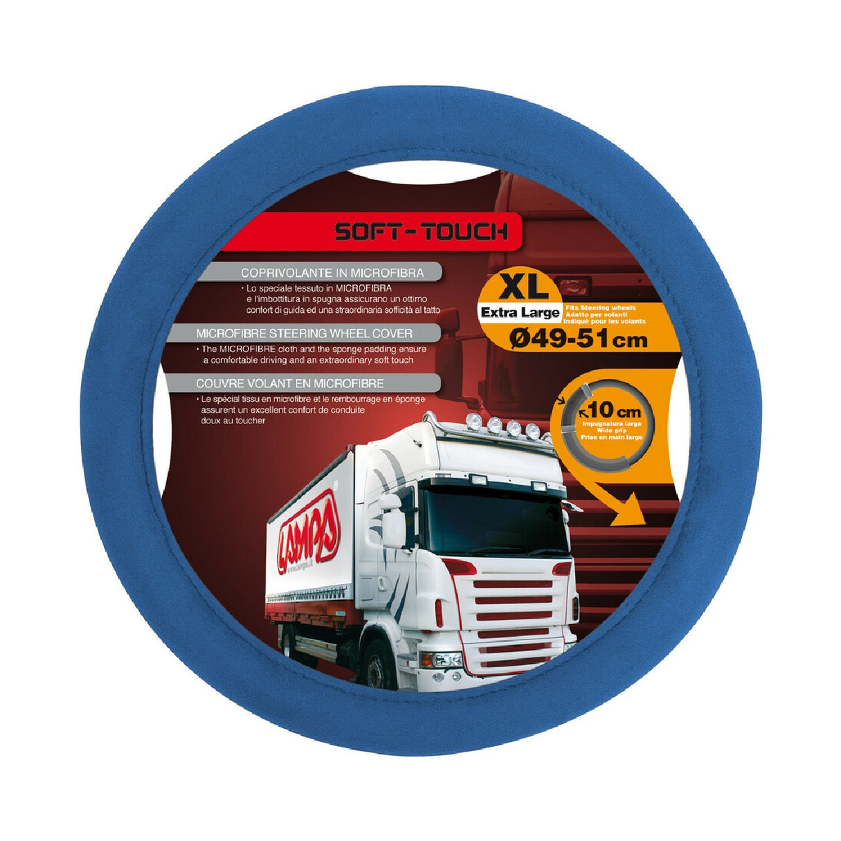 Lampa Soft Touch, Microfiber Steering Wheel Cover - XL - Ø 49/51 cm - Blue