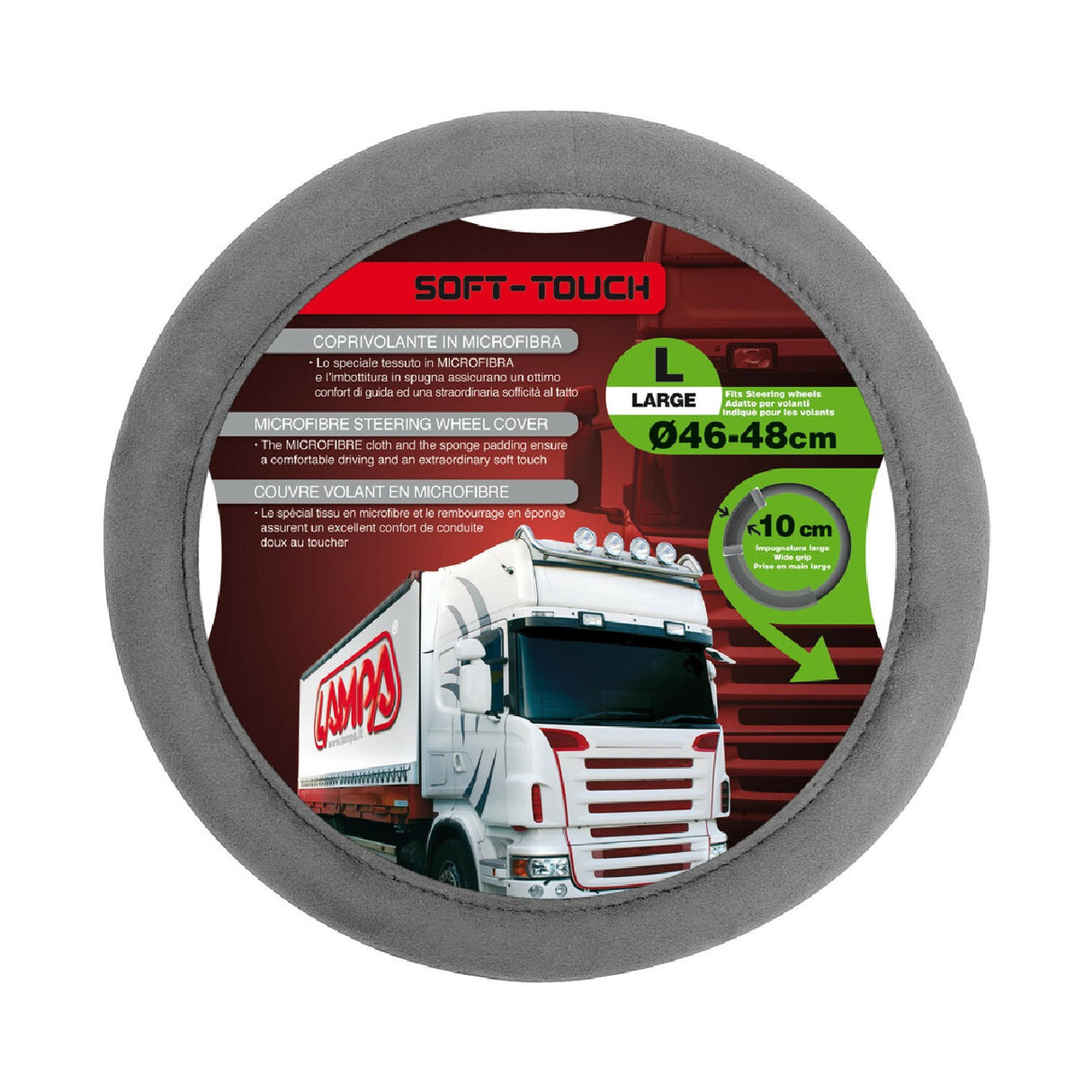 Soft Touch Lamp, Microfiber Steering Wheel Cover - L - Ø 46/48 cm - Grey