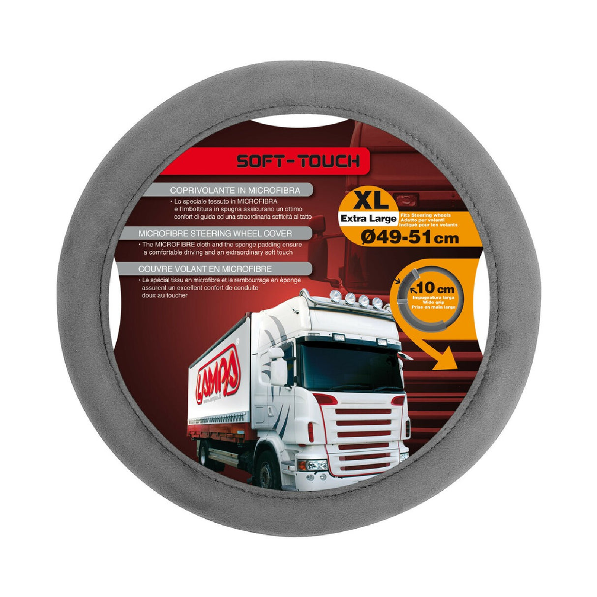 Lampa Soft Touch, microfiber steering wheel cover - XL - Ø 49/51 cm - Grey