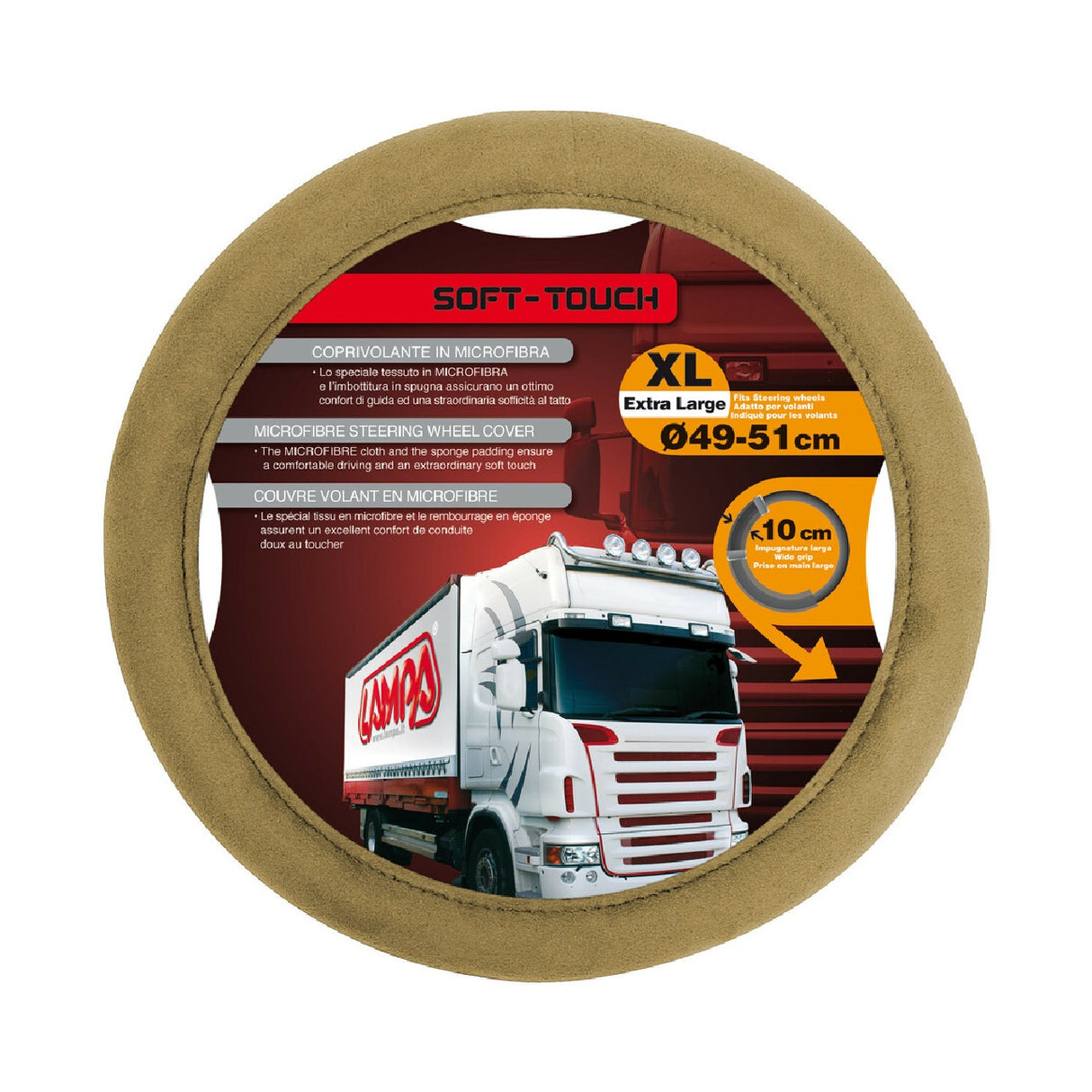 Lampa Soft Touch, Microfiber Steering Wheel Cover - XL - Ø 49/51 cm - Beige