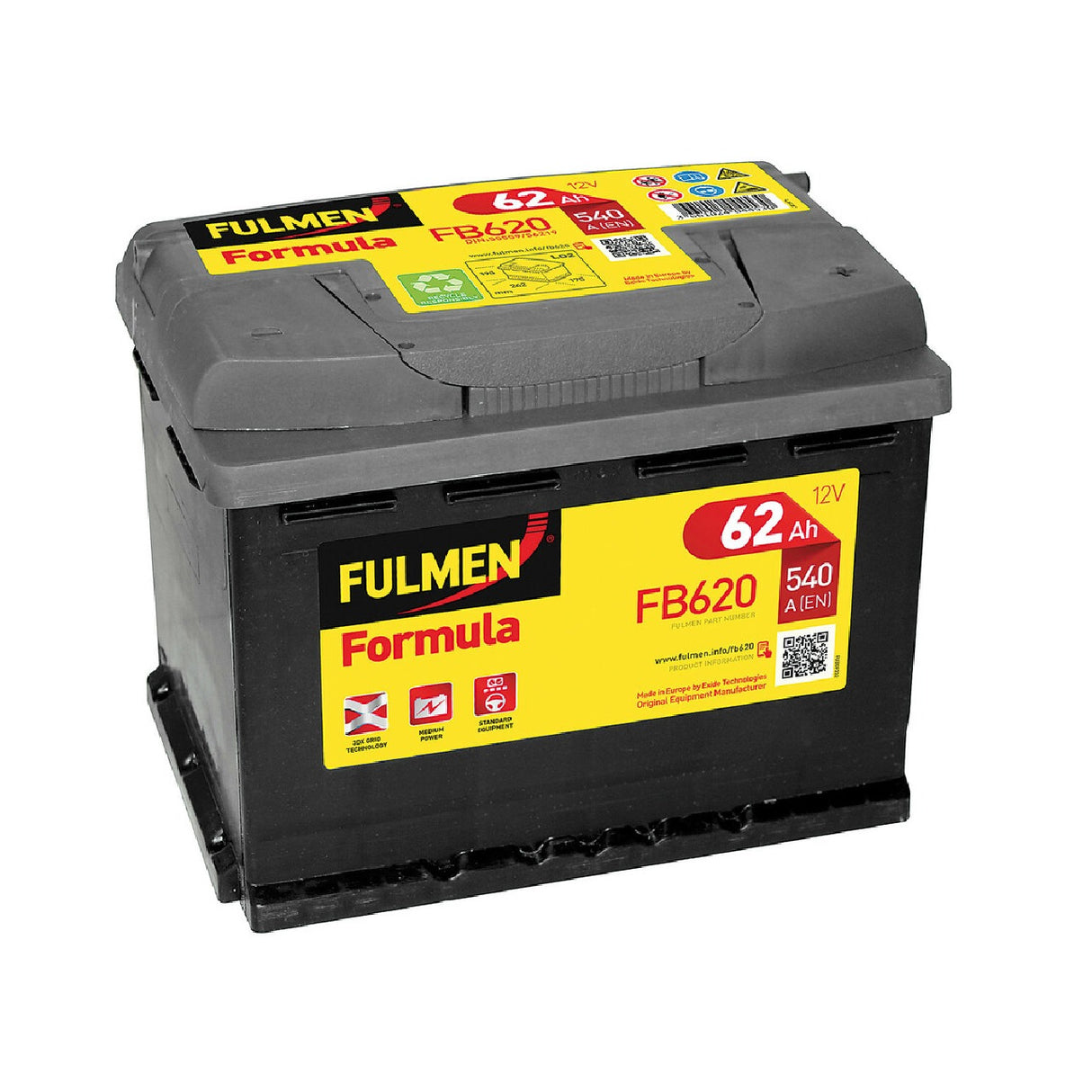 Fulmen FB620 12V Formula Car Battery 62 Ah 540 A