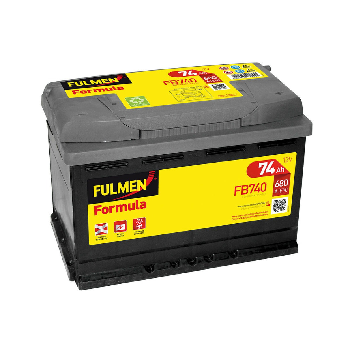 Fulmen FB740 12V Formula Car Battery 74 Ah 680 A