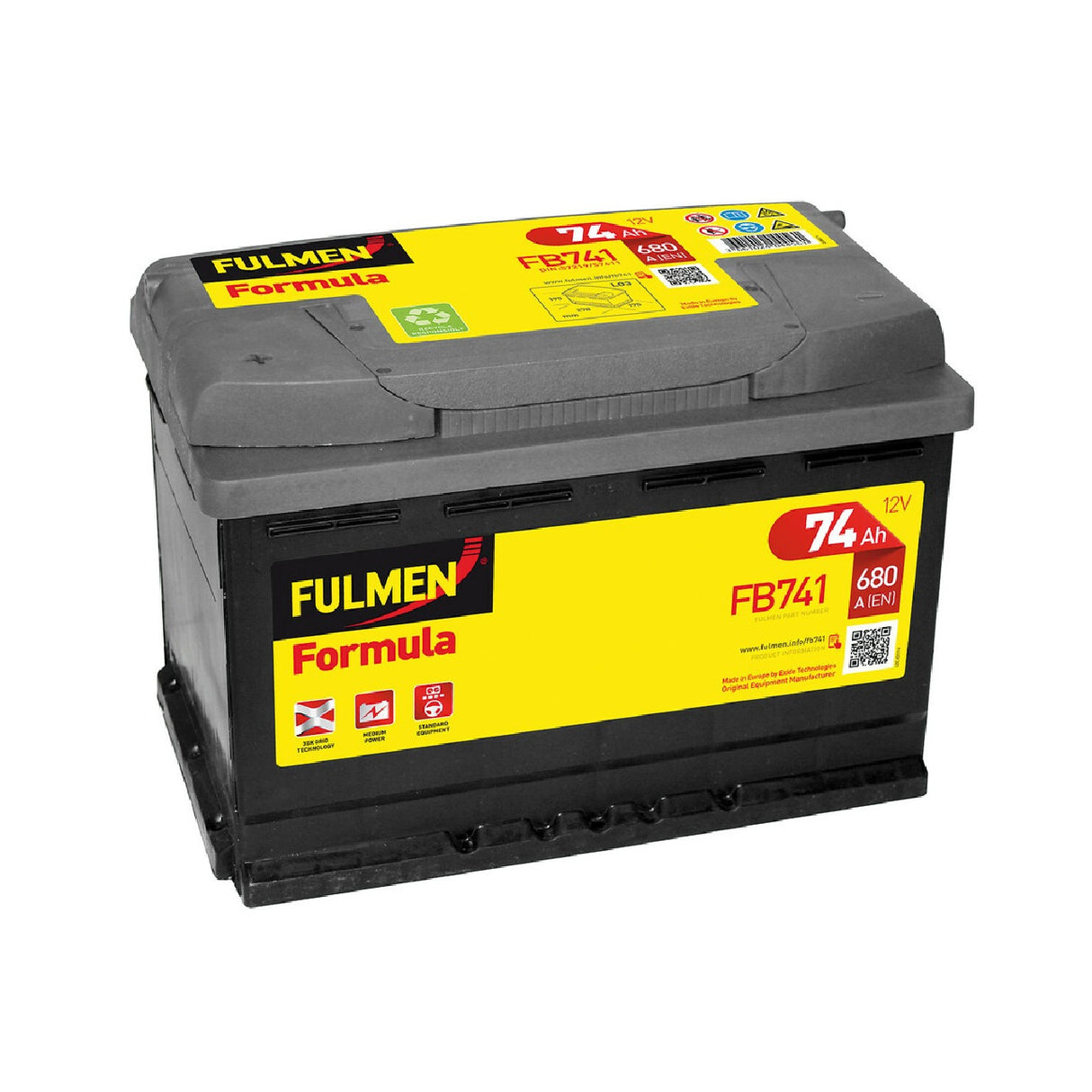 Fulmen FB741 12V Formula Car Battery 74 Ah 680 A