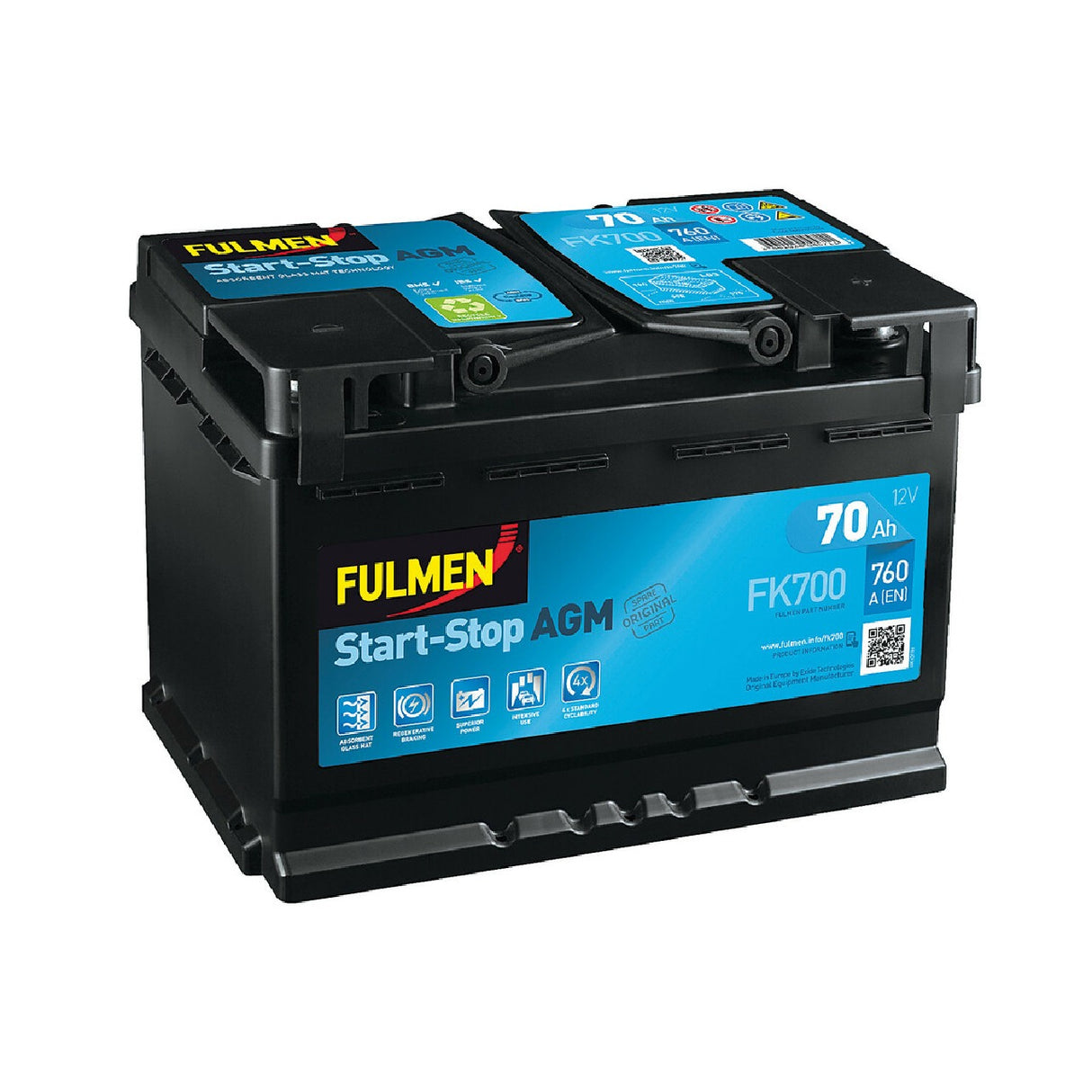 Fulmen FK700 Batteria Auto 12V Start-Stop AGM 70 Ah 760 A
