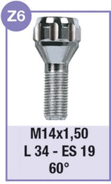 Cora Serie 4 bulloni antifurto per ruote modello Z6