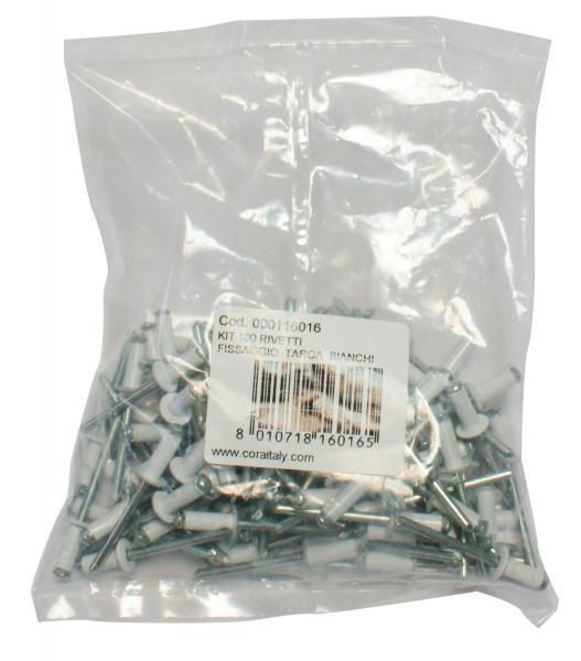 Cora Kit 100 rivetti bianchi fissaggio targa