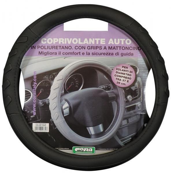 Cora Black Polyurethane Steering Wheel Cover with Grips