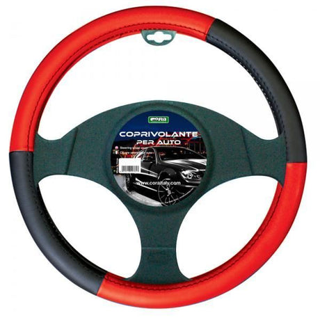 Cora Black/Red Faux Leather Steering Wheel Cover