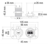 Cora 15A/12V-10A/24V Steckdose mit 5V-30V DC-Voltmeter