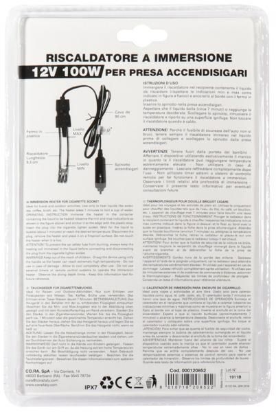 Calentador de inmersión Cora de 12 V para coches
