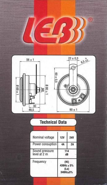 Par de bocinas Cora K91/2 de tono alto y bajo de 12 V