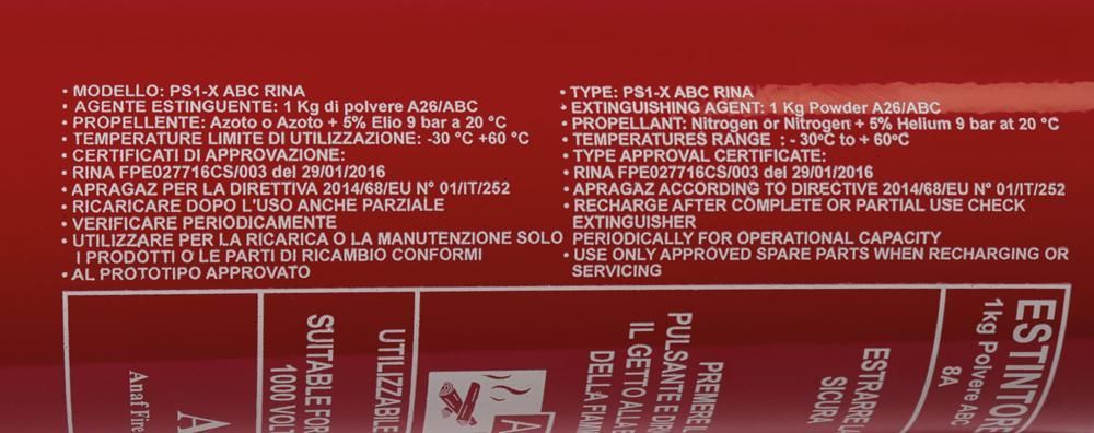 Cora Estintore 1 kg a polvere ABC con supporto e manometro