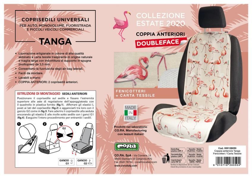 Cora Coprisedili anteriori universali Tanga Doubleface Fenicotteri/carta tessile