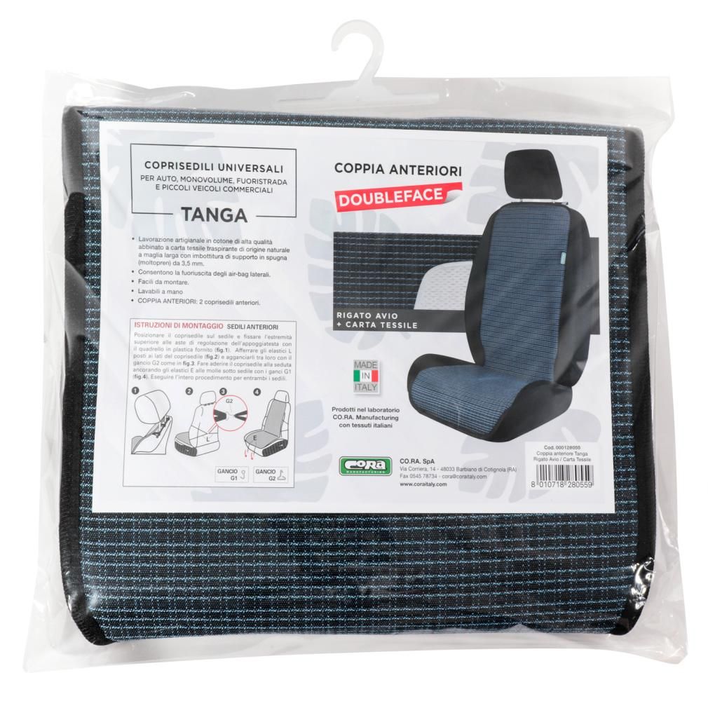 Cora Coprisedili anteriori universali Tanga Doubleface Rigato avio/carta tessile