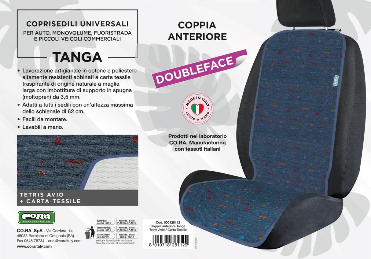 Cora Universal Front Seat Covers Tanga Doubleface Cotton Tetris Air Force/Paper