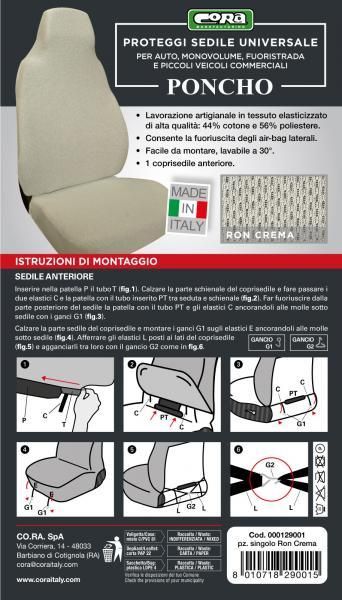 Funda de asiento delantero Cora, tipo poncho, tejido elástico, mezcla de algodón, color crema