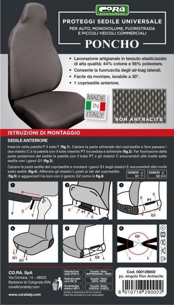 Coprisedile Anteriore Poncho Elasticizzato Misto Cotone Antracite Cora