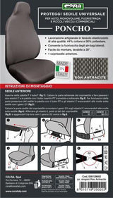 Coprisedile Anteriore Poncho Elasticizzato Misto Cotone Antracite Cora