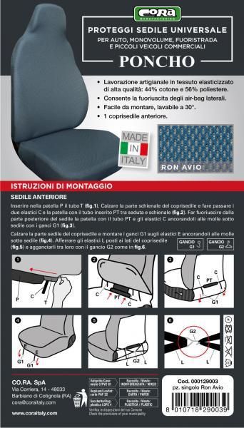 Poncho Cora para asiento delantero, tejido elástico, mezcla de algodón, color azul Air Force