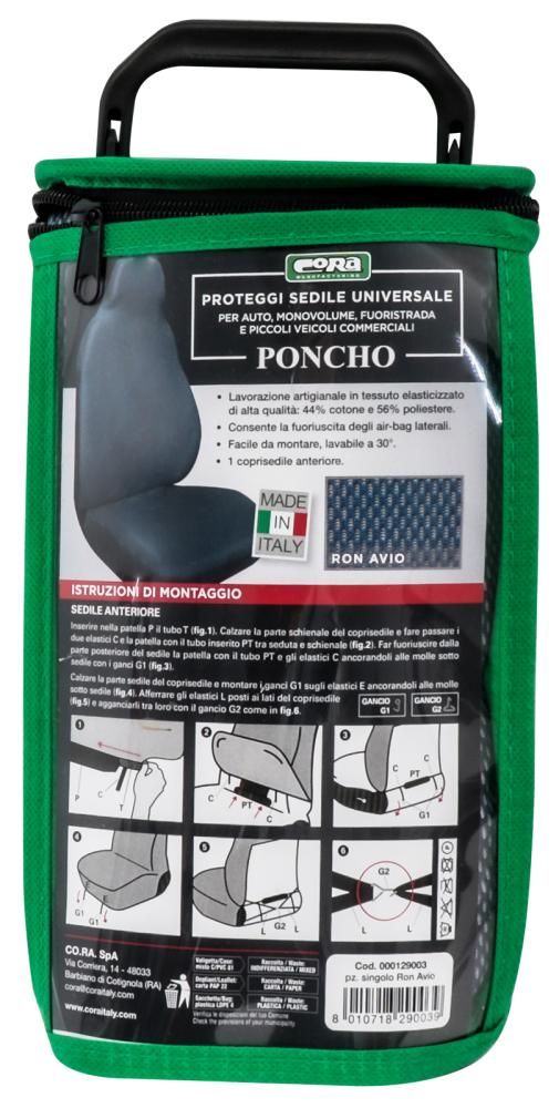 Cora Front Seat Cover Poncho Stretch Fabric Cotton Blend Air Force Blue