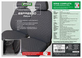 Cora Complete Series of Espresso Deluxe seat covers, medium size, rear, full-length, anthracite quilted cotton fabric