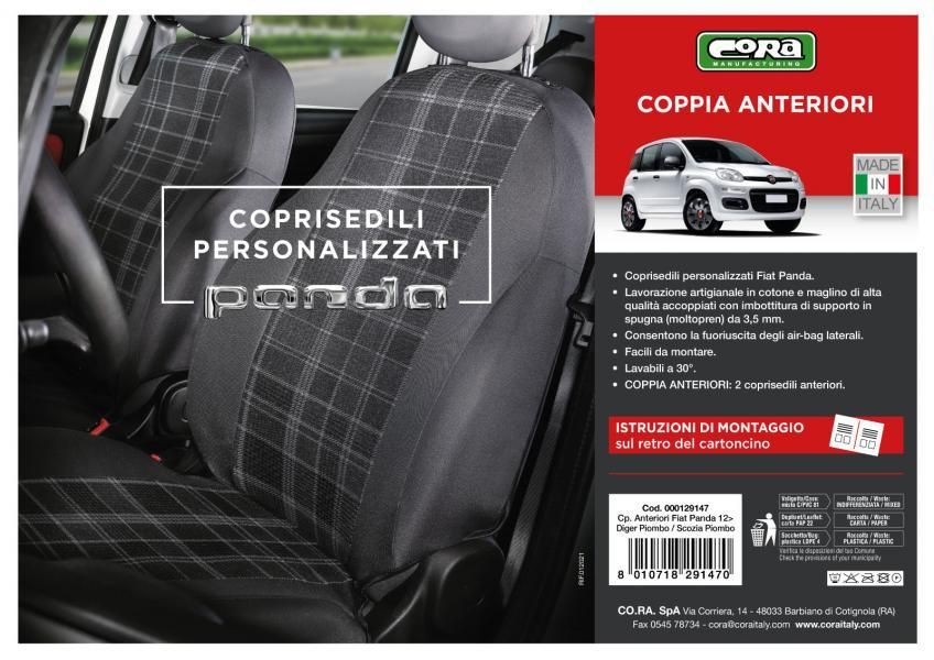 Cora Coprisedili anteriori personalizzati Fiat Panda 12> tessuto misto cotone scozzese grigio/piombo