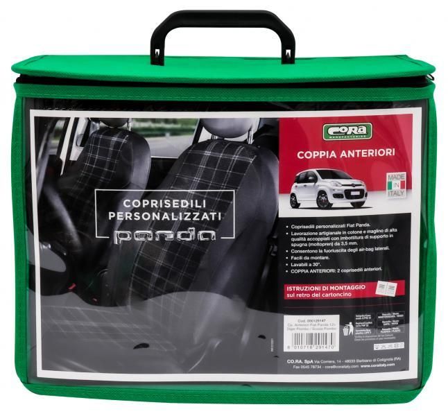 Fundas de asientos delanteros Cora Custom para Fiat Panda 12> Tejido de mezcla de algodón tartán gris/plomo