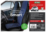 Fundas de asiento delanteras personalizadas Cora para Smart Fortwo, tela de mezcla de algodón azul y negro