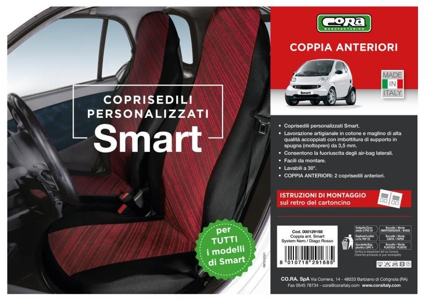 Fundas de asiento delanteras personalizadas Cora para Smart Fortwo, tela de mezcla de algodón rojo y negro