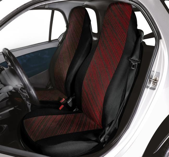Fundas de asiento delanteras personalizadas Cora para Smart Fortwo, tela de mezcla de algodón rojo y negro