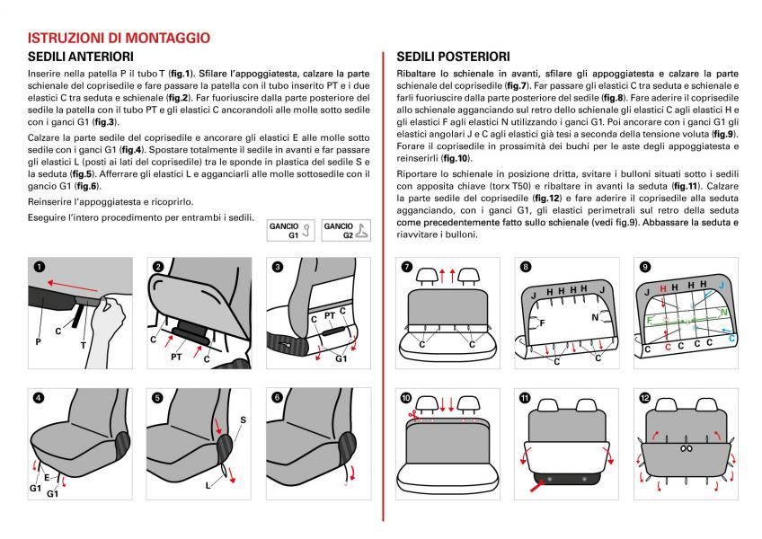Cora Complete set of custom seat covers for Fiat Panda 12&gt; 4 rear seats, full cotton blend fabric, grey/red checks